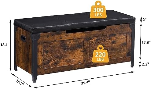 gaomon 39.4" storage chest, storage bench with safety, close-up detail