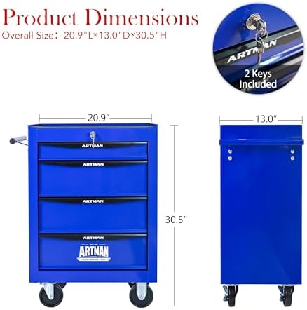 runboll 4 drawer rolling tool chest with locker, close-up detail