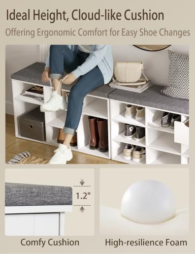 dinzi lvj shoe storage bench with cushion, 31.5", front angle view