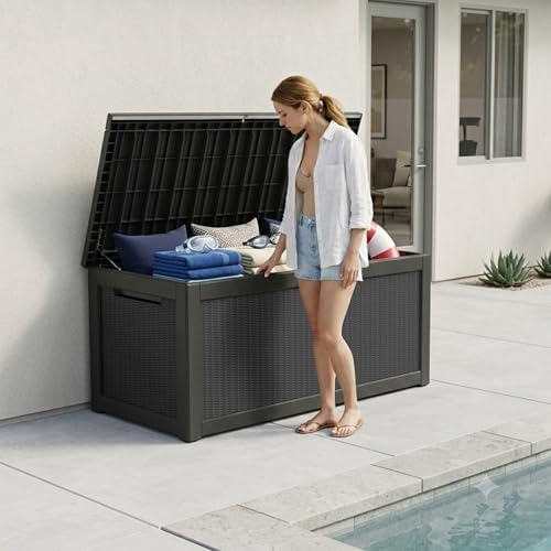 outdoor storage box,320 gallon waterproof deck box [upgraded, view 9