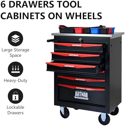 ryh 6 drawers rolling tool chest (black, 6-drawers, close-up detail