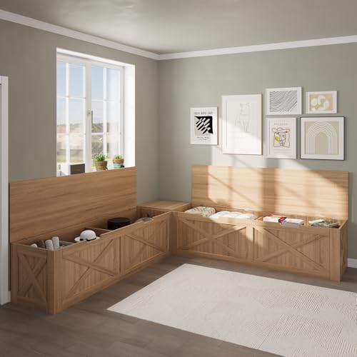 bobve l-shape storage bench with cushion, backless corner, side view