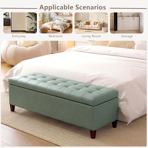 joveco 51 inch storage bench,leather tufted storage ottoman on a desk or shelf