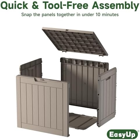 easyup outdoor storage box, waterproof resin deck box showing dimensions