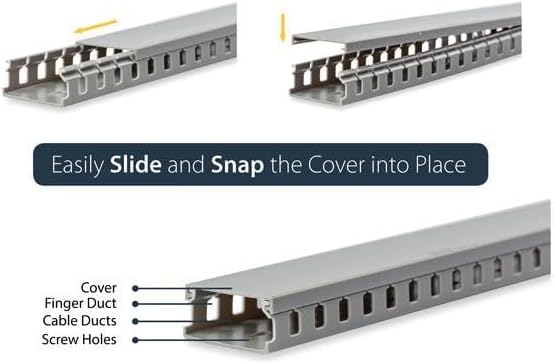 StarTech 5.6ft Server Rack Cable Management, TAA (AD105X1) | Customizable 2in x 1in Open Slot Network & Data Finger Duct Wire Raceway Organizer with Cover