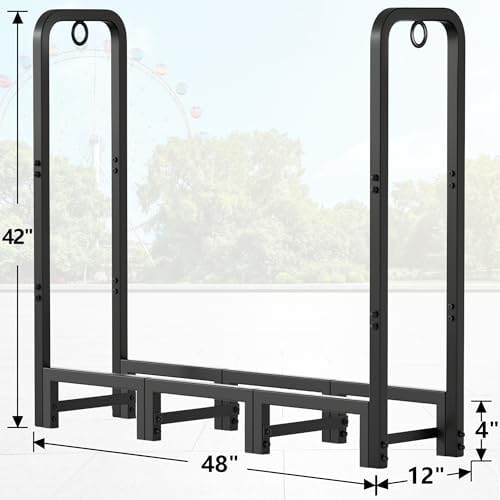 amagabeli 4ft firewood rack stand adjustable indoor outdoor on a desk or shelf