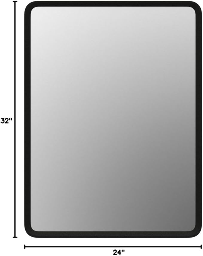 24x32 Black Bathroom Mirror, Rounded Rectangle Mirror, Shatterproof - Image 7