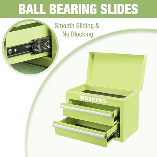 workpro metal mini tool box with 2 drawers, side view