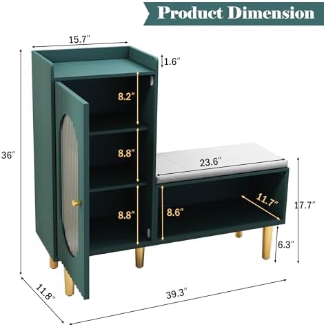 hlr shoe storage bench with glass door&shelf, l-shaped shown in use
