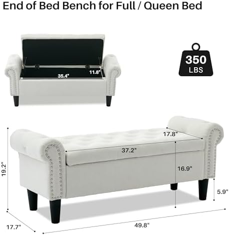 softhion 50" storage bench for bedroom, linen upholstered shown in use