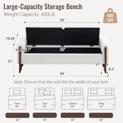 64"end of bed storage bench king size,bedroom bench shown in use