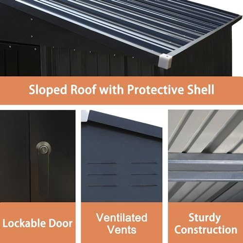 mupater storage shed 10' x12' for outdoor, metal showing dimensions