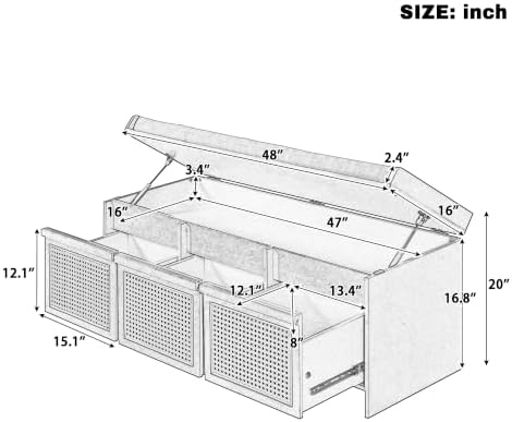 softsea 48" shoe storage bench with cushion, 2-tier shown in use