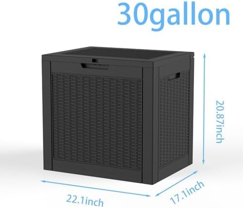 nicbex 30 gallon deck box, waterproof resin rattan shown in use