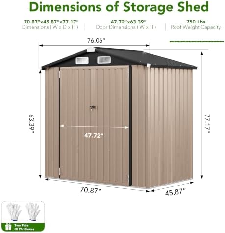 mxv 6x4 ft outdoor metal storage shed, lockable, close-up detail