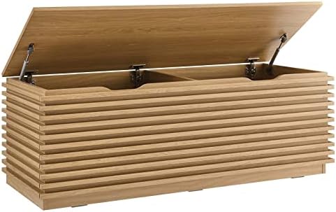 modway render 47" wood grain storage bench in shown in use