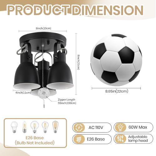 3-Light Track Ceiling Light with Pull Chain Switch, Matte Black Multi Directional Flush Mount Ceiling Spot Light, E26 Base Industrial Ceiling Light Fixture for Kitchen Hallway Entryway Bedroom Closet