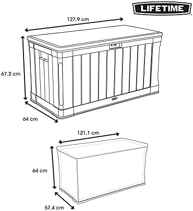 lifetime 60186 heavy-duty outdoor storage deck box, 116 on a desk or shelf
