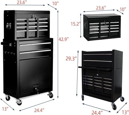 8-drawer high capacity rolling tool box with wheels,rolling, close-up detail