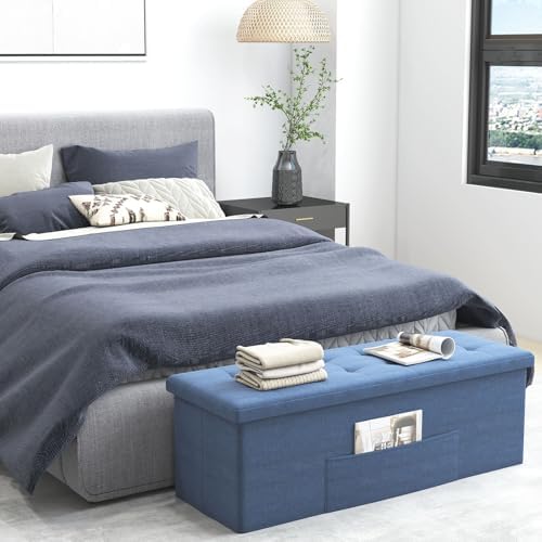 giantex storage ottoman bench, 43" l folding foot, side view