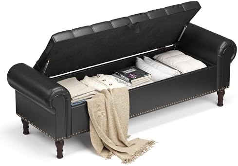 youdenova 60” ottoman with storage, upholstered storage ottoman, front angle view