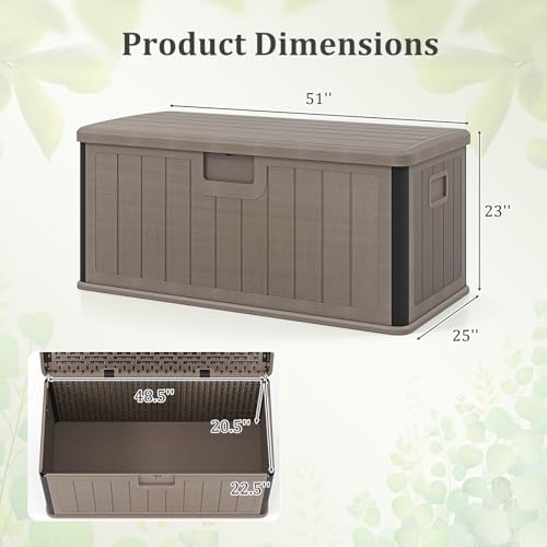 tangkula 100 gallon waterproof outdoor storage box showing dimensions