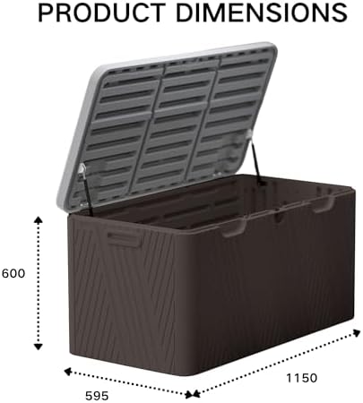 kingdura 110 gallon outdoor storage box, waterproof resin on a desk or shelf