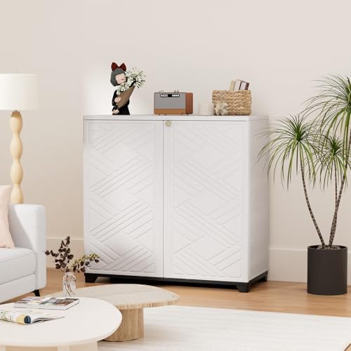 homspark indoor/outdoor storage cabinet with doors and 2 shown in use