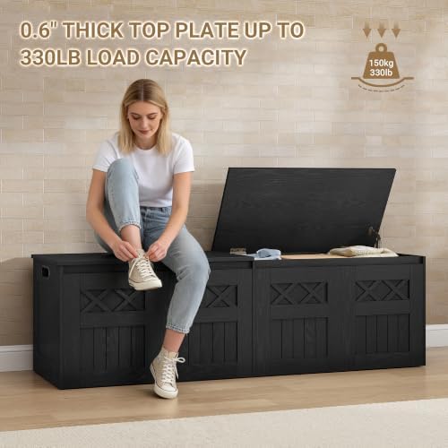 hzuaneri 59" rustic storage chest and bench | showing dimensions