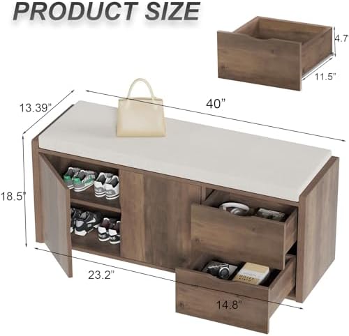 lvb entryway bench with storage, 40" shoes bench shown in use