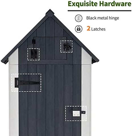 mcombo outdoor storage cabinet with shelves, wooden outside, front angle view