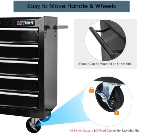 5 drawers rolling tool chest on wheels, multifunctional, package contents