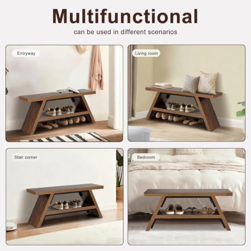 2-tier shoe storage bench, 40" solid wood entryway on a desk or shelf