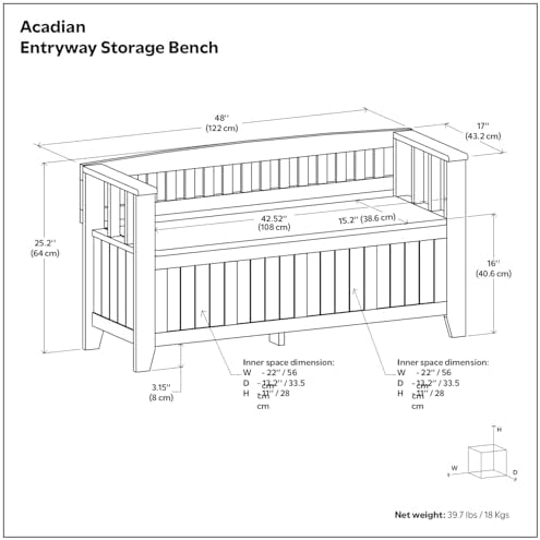 simplihome acadian storage bench and cabinet set in, close-up detail