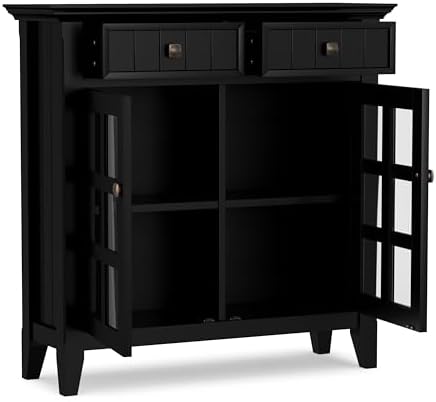 simplihome acadian storage bench and cabinet set in, front angle view