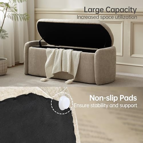 vknow storage bench, upholstered storage ottoman bench with showing dimensions