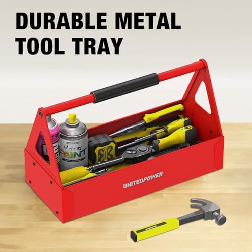 unitedpower handy tool box, portable metal tote tray, side view