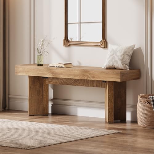 tribesigns 47" wooden entryway bench, farmhouse indoor end, front angle view