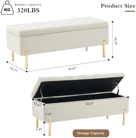 45.6 inch velvet storage bench upholstered tufted settee, close-up detail