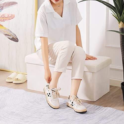 storage ottoman bench foldable footrest foot stool, 30", side view