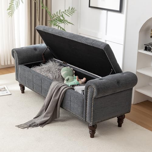 homeflex 58" storage bench for bedroom, end of showing dimensions
