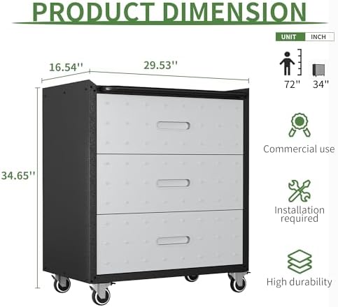 3 drawer metal mobile garage tool storage cabinet shown in use