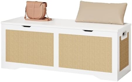 likimio 47.2-inch rattan storage bench with safety hinges, front angle view