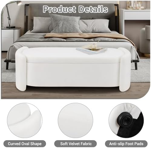 modern oval storage ottoman bench, 51.2" upholstered fabric, close-up detail