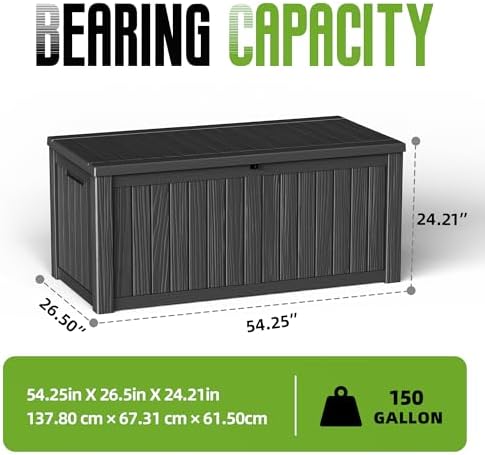 150 gallon outdoor storage deck box waterproof resin shown in use