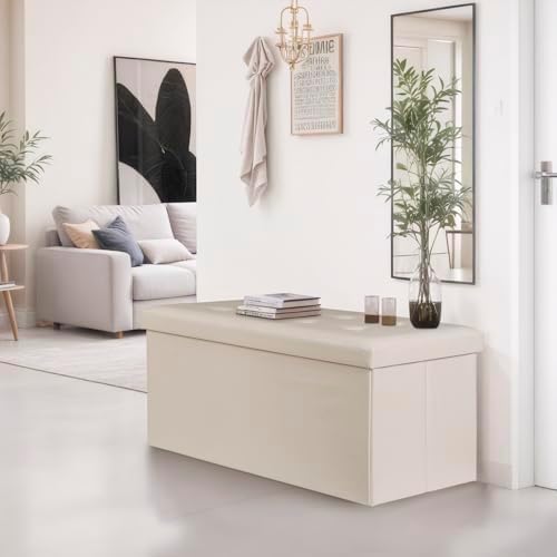 zenstyle 43inches folding storage ottoman bench, faux leather shown in use