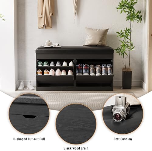 40" shoe storage bench with flip drawers padded, package contents