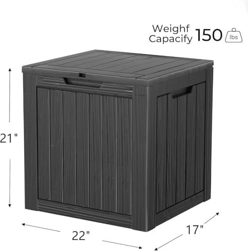 outdoor storage box waterproof, 35 gallon lockable resin shown in use