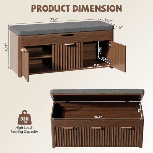 37.4" w shoe bench with storage, lift top shown in use