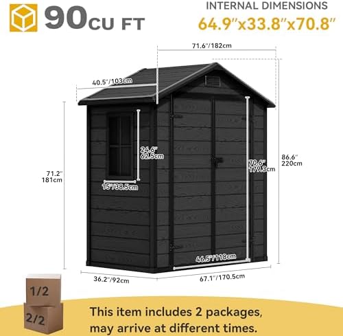 dwvo 6x4ft resin outdoor storage shed with reinforced, package contents